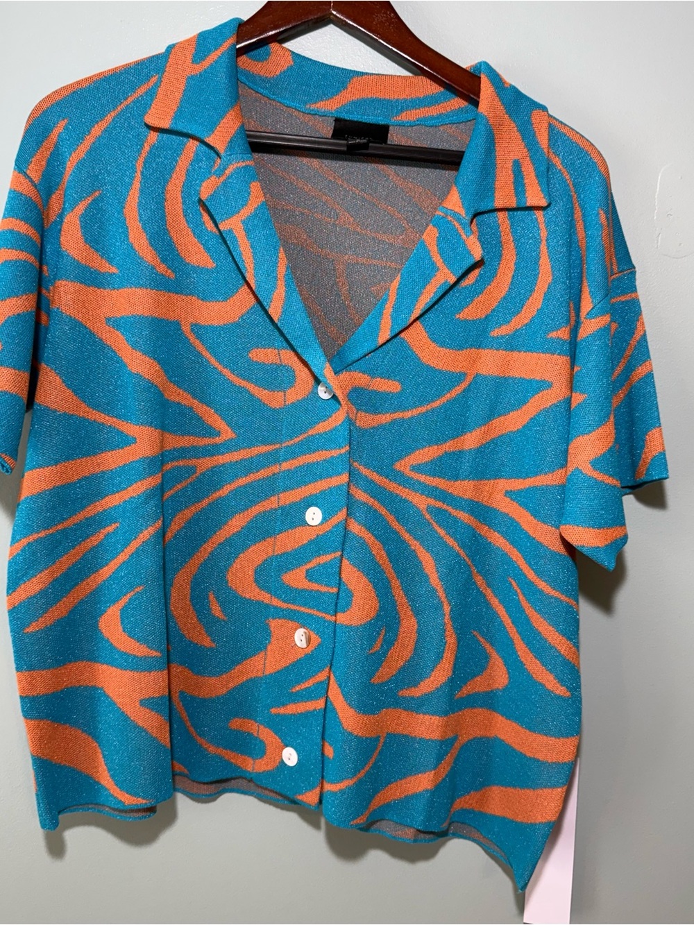 Lumière Turquoise and Orange Swirl Button-Up Top NWT